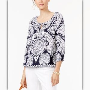 INC International Concepts Printed Tie-Neck Top